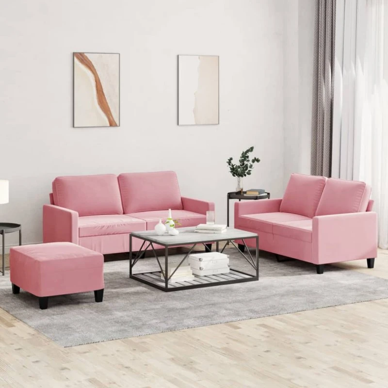 Sofasæt 3 dele i lyserød velour