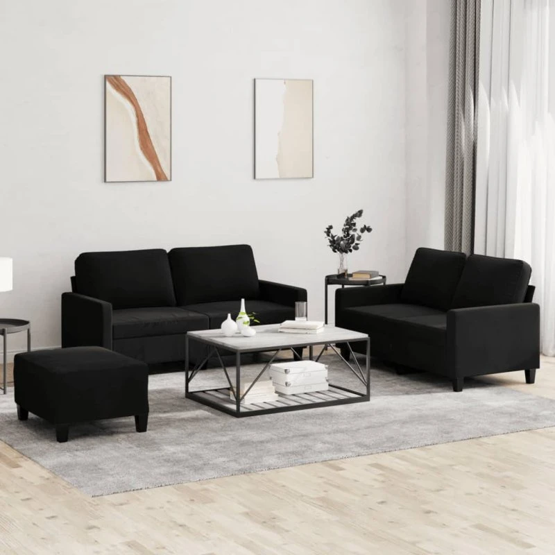 Sofasæt 3 dele i sort velour med hynder