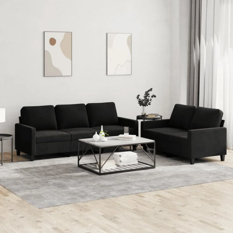 Sofasæt 2 dele i sort velour med hynder