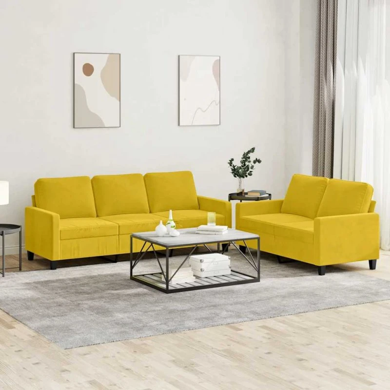 Sofasæt 2-dele gul velour med hynder