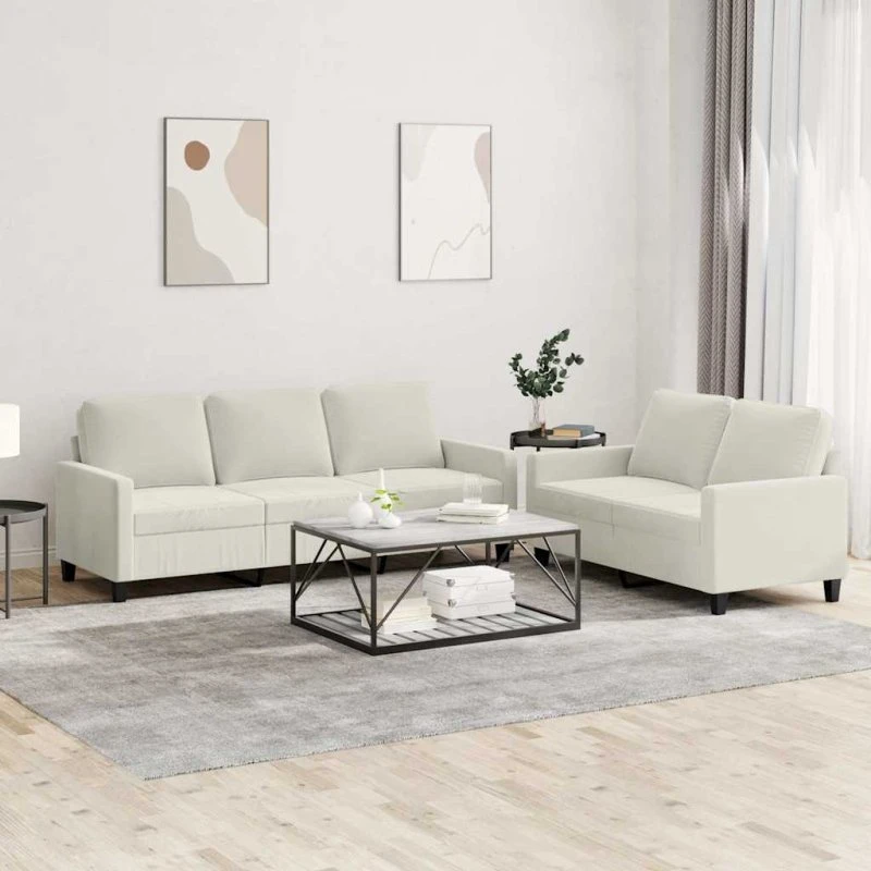 Sofasæt 2 dele i cremevelour med hynder