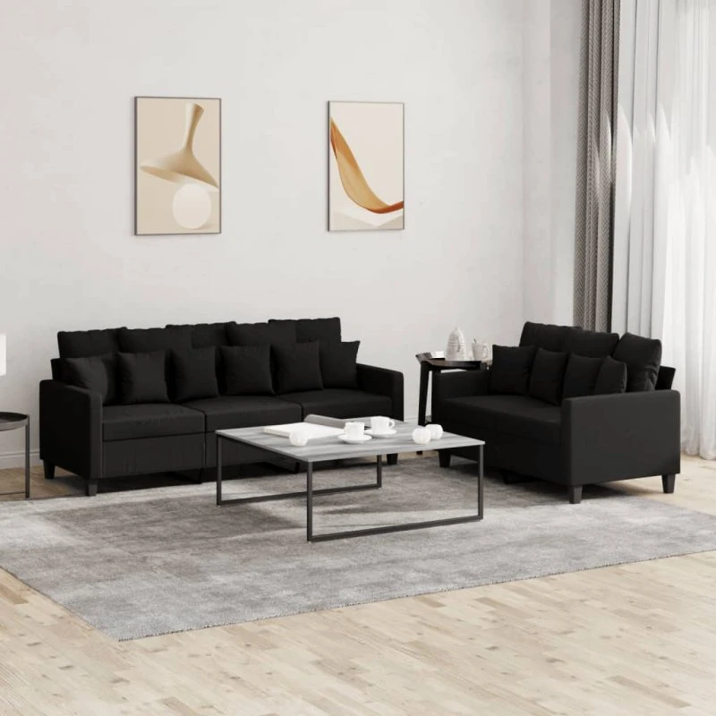 Sofasæt 2 dele med hynder i sort stof