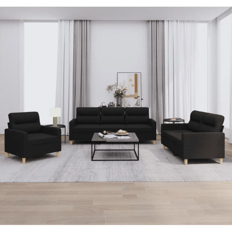 Sofasæt 3-dele med hynder i sort stof
