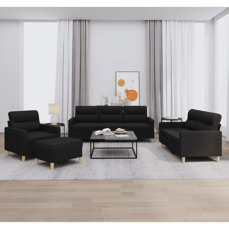 Sofasæt 4 dele med hynder i sort stof