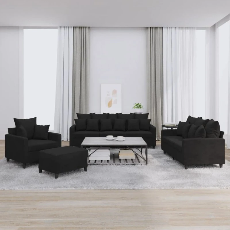 Sofasæt 4 dele i sort velour med hynder