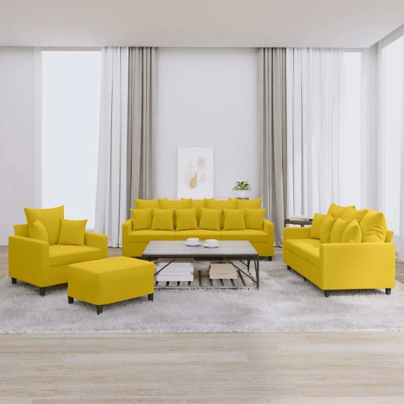 Sofasæt 4 dele i gul velour med hynder