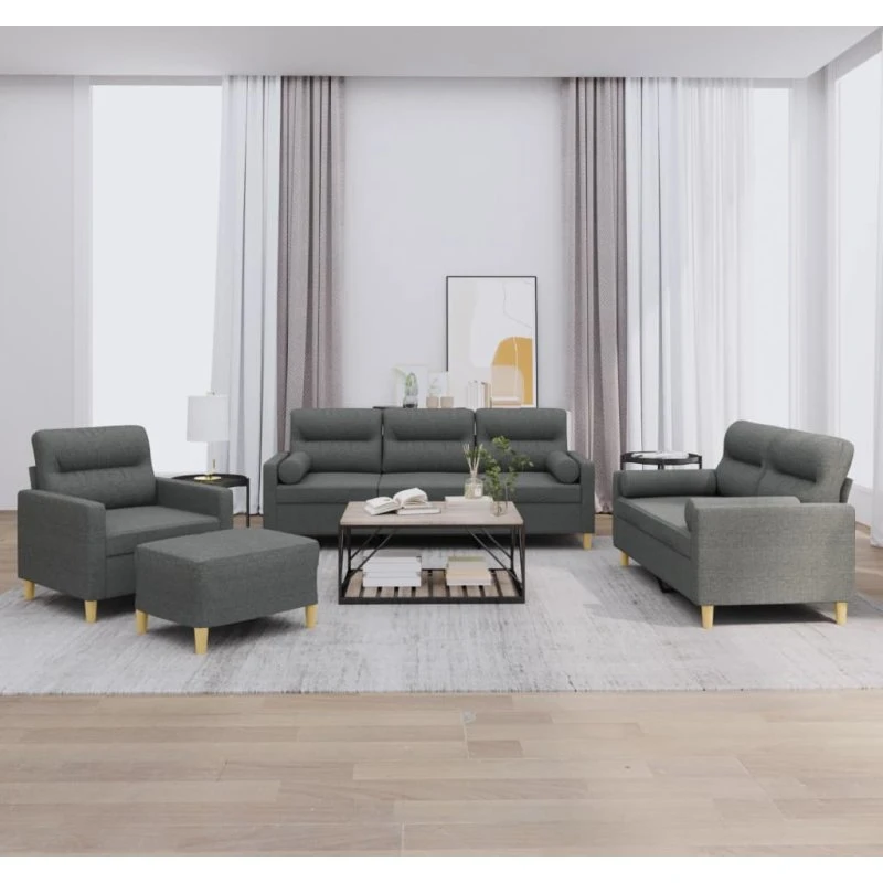Sofasæt 4 dele i mørkegråt stof med puder