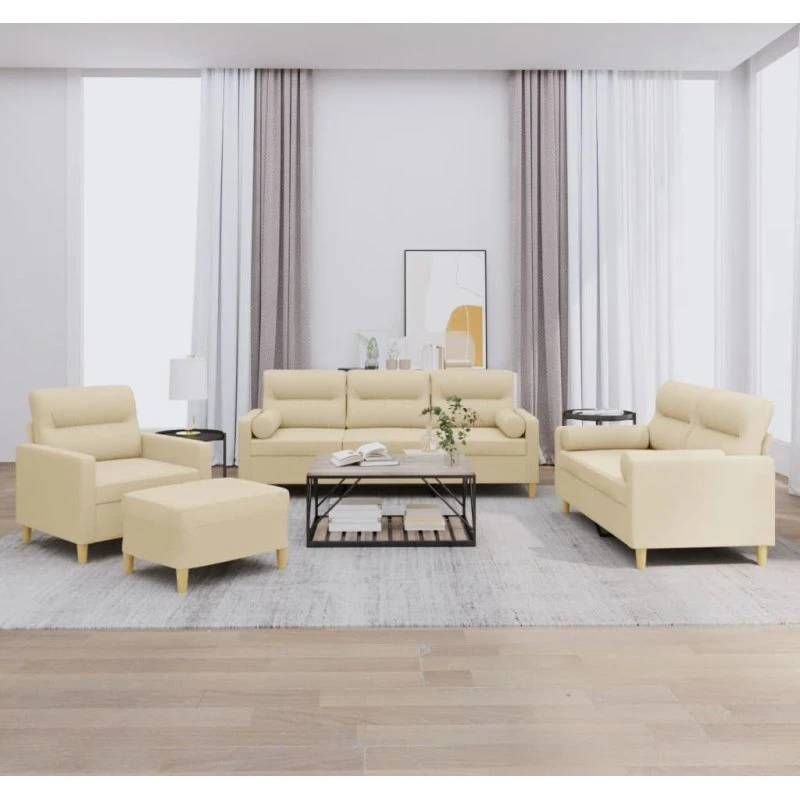 Sofasæt 4 dele i creme stof med puder