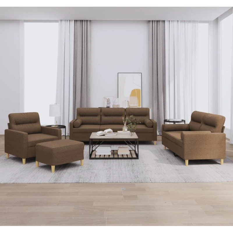 Sofasæt 4 dele i brun stof med puder