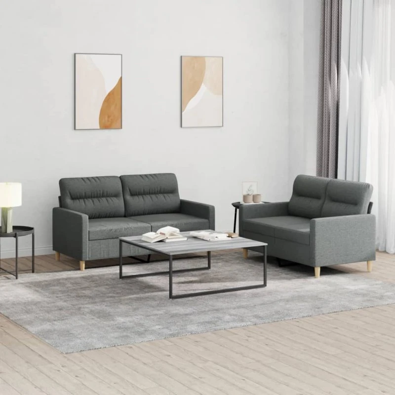 Sofasæt 2 dele med hynder - mørkegrå stof