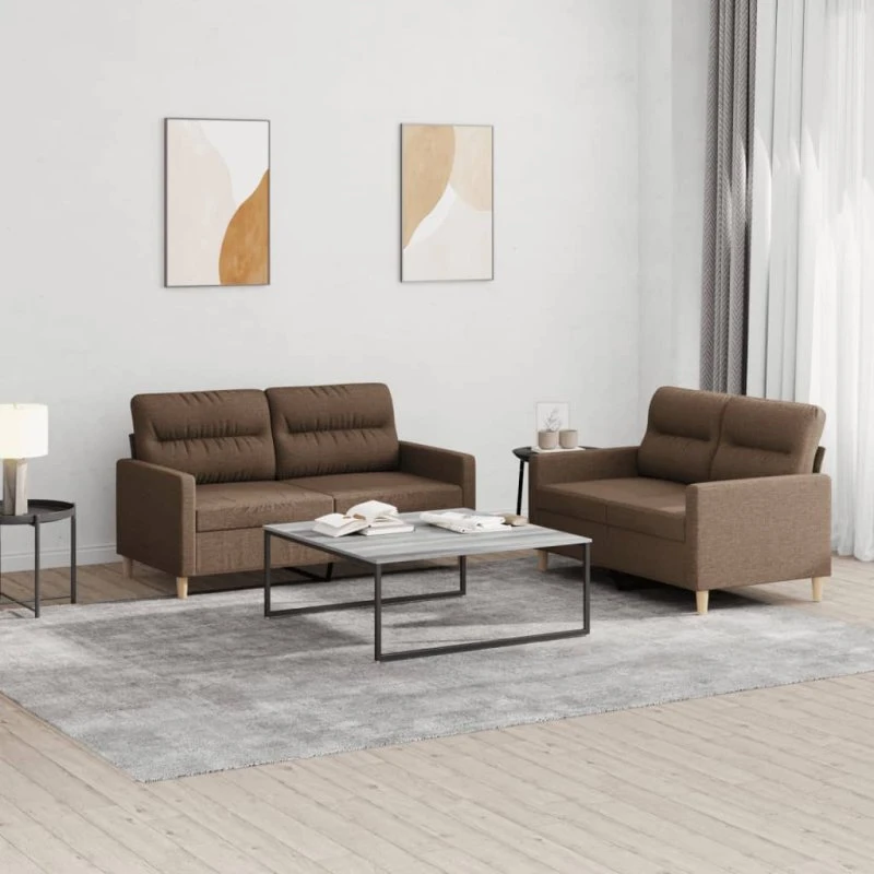 2-personers sofasæt i brun polyester med hynder