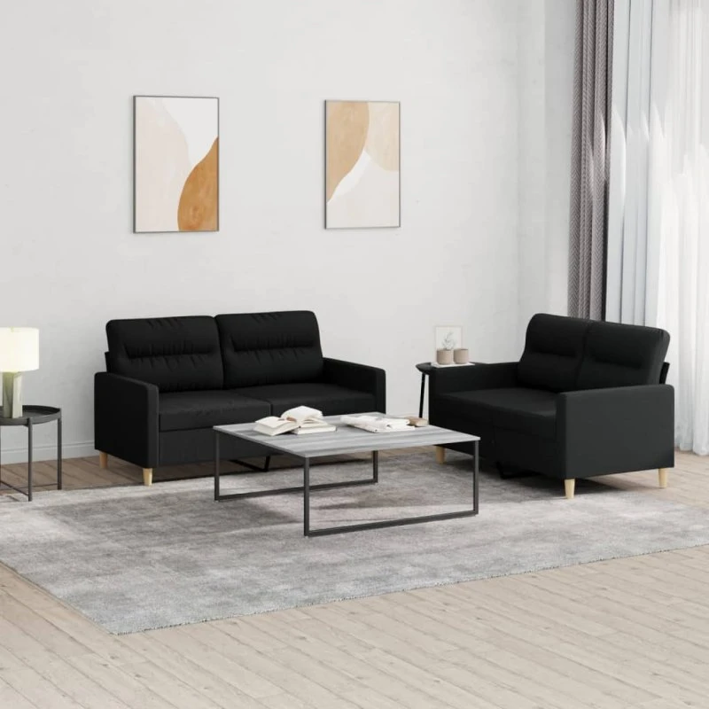 Sofasæt 2 dele med hynder - Sort stof