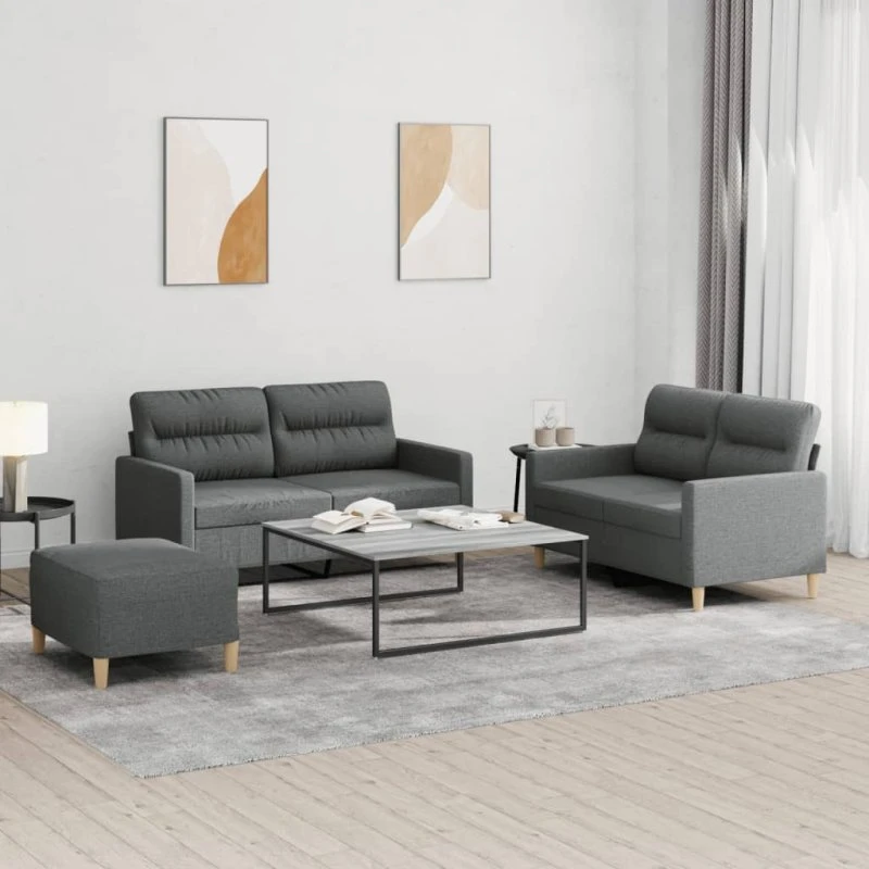 Sofasæt 3 dele m. hynder – mørkegrå stof