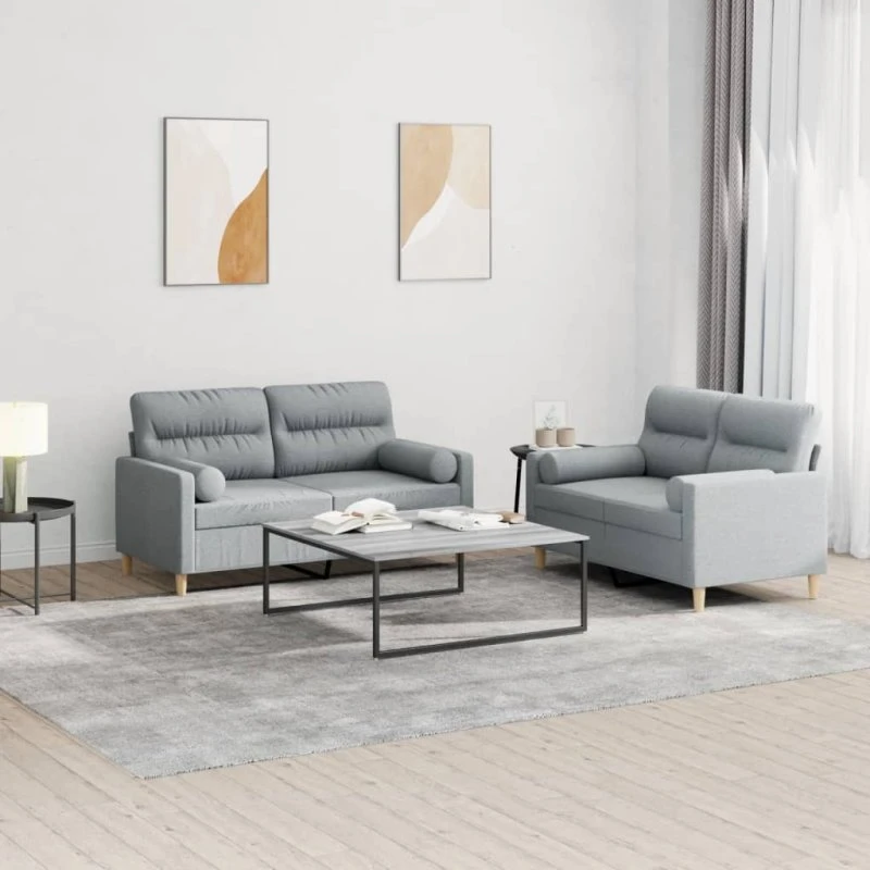 Sofasæt 2 dele med puder, lysegråt stof