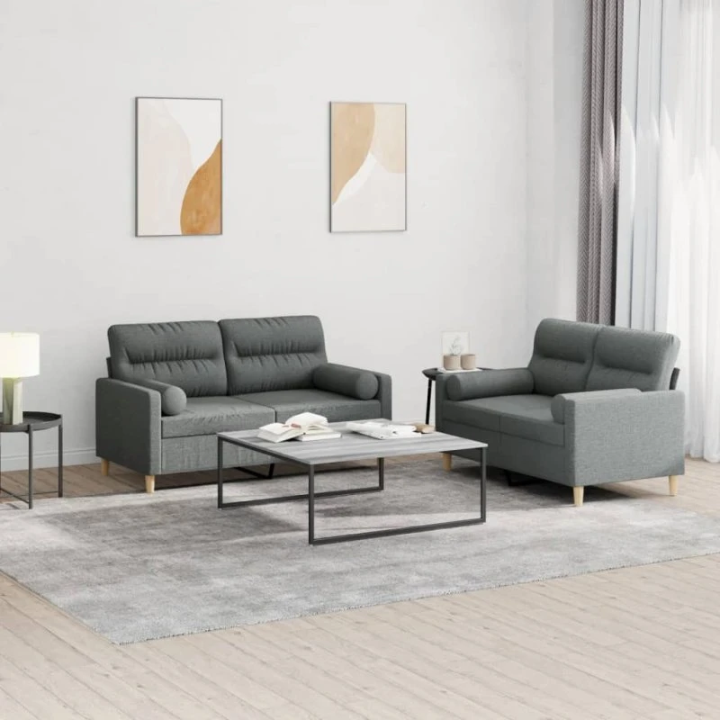 Sofasæt 2 dele med puder - mørkegrå stof