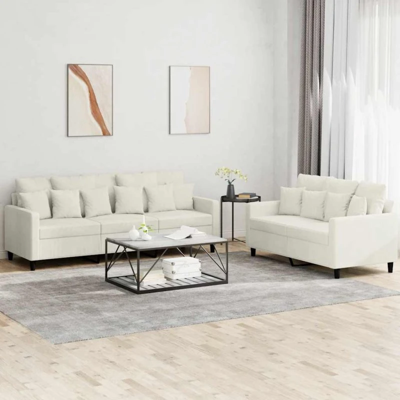 Sofasæt 2 dele i creme velour med hynder