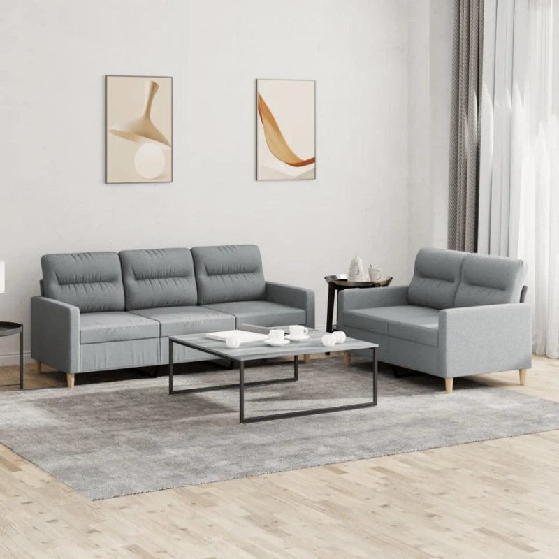 Sofasæt 2 dele med hynder – lysegrå stof