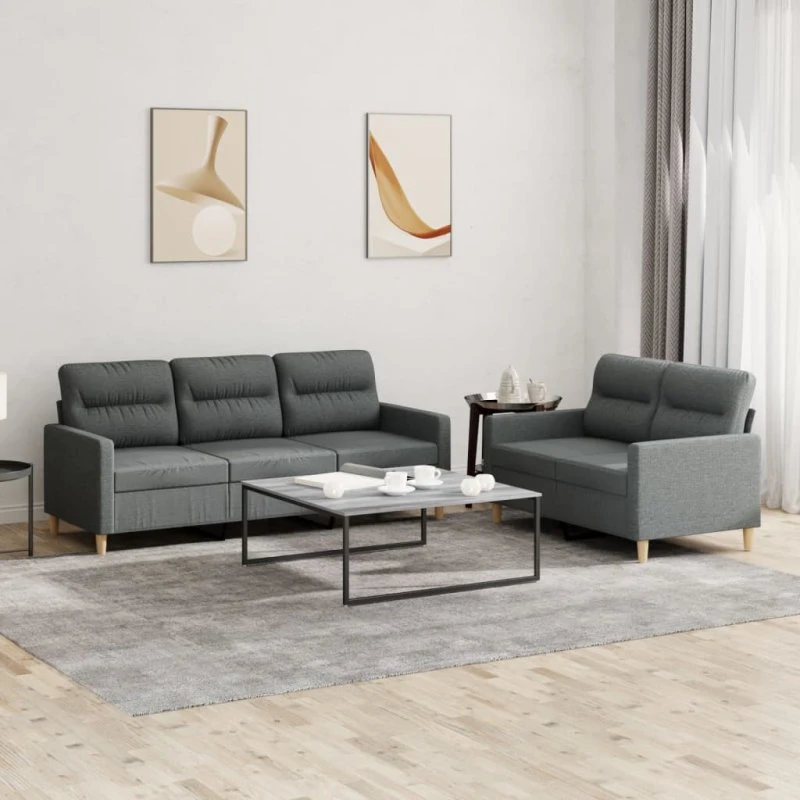 Sofasæt 2 dele med hynder i mørkegrå stof