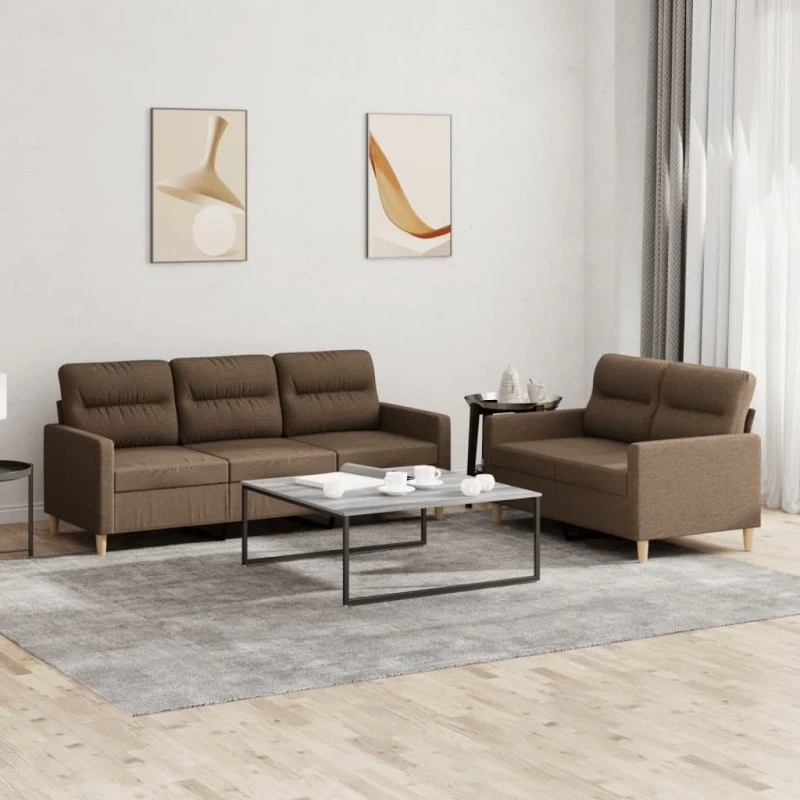 Brunt 2-dele sofasæt i polyester med robust stel