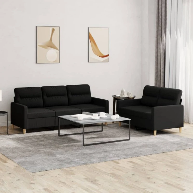 Sofasæt 2 dele med hynder, sort stof