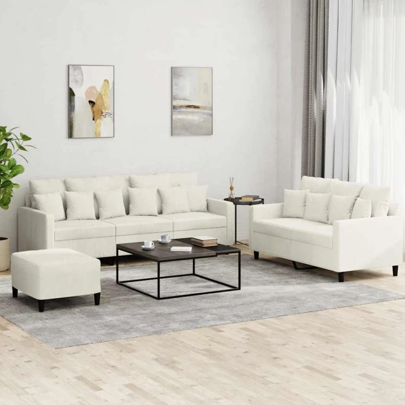 Sofasæt 3 dele i creme velour med hynder