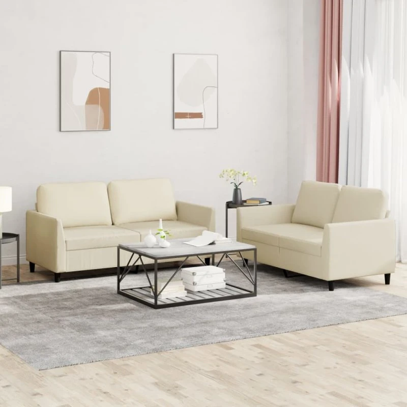 Sofasæt 2 dele i creme kunstlæder med hynder