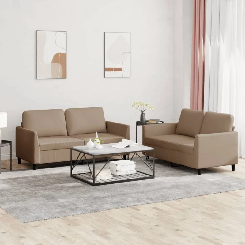 Sofasæt 2 dele i cappuccino kunstlæder med hynder
