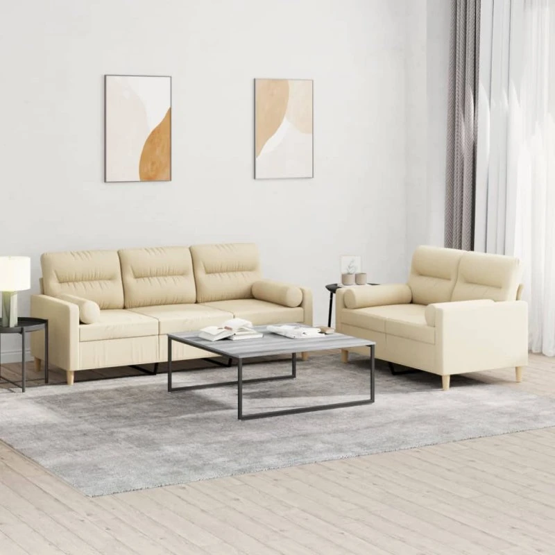 Sofasæt 2 dele med puder – creme stof