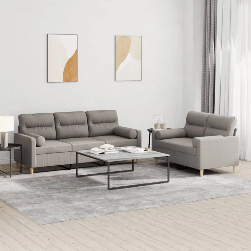 Sofasæt 2 dele i gråbrun stof med puder