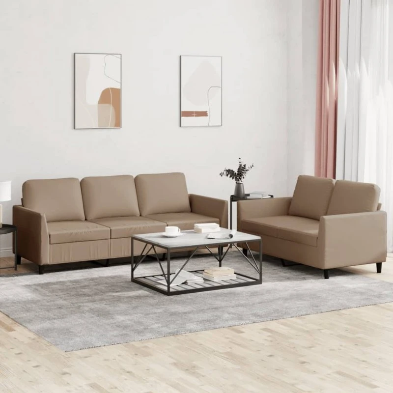 Sofasæt 2 dele i kunstlæder - Cappuccino med hynder