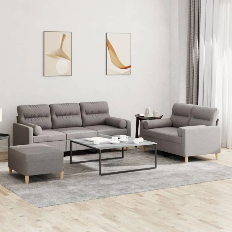 Sofasæt 3 dele i gråbrunt stof med puder
