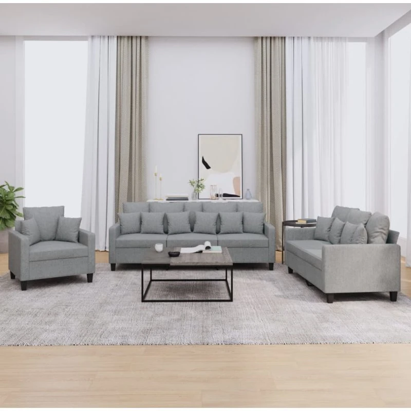 Sofasæt 3 dele i lysegråt stof med puder