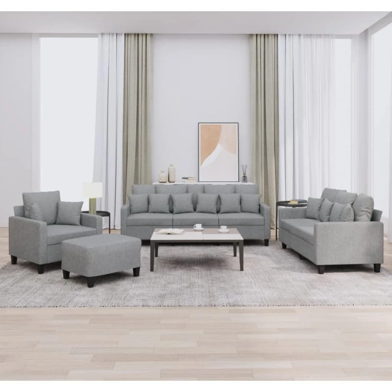 Sofasæt 4 dele i lysegråt stof med puder