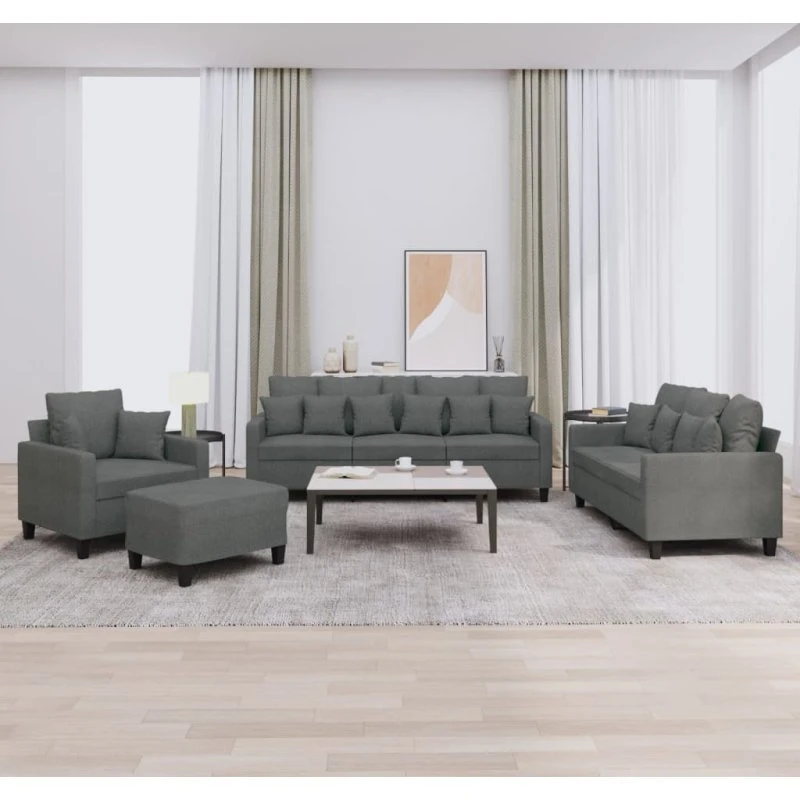 Sofasæt 4 dele i mørkegråt stof med puder