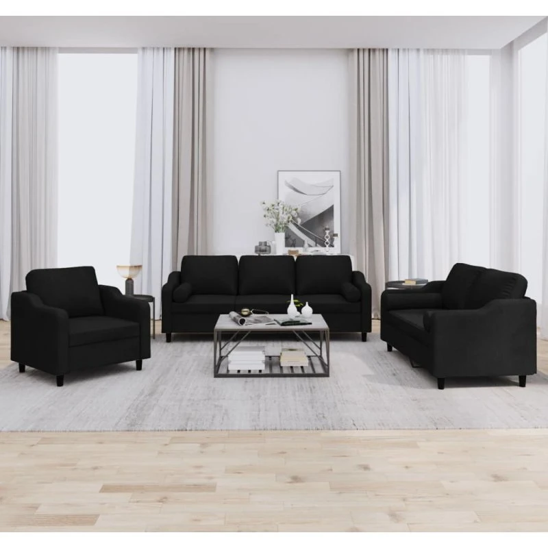 Sofasæt 3-dele med puder - sort stof