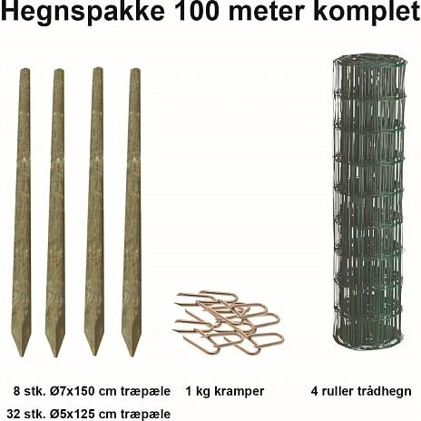NSH havehegnspakke 100 m grøn med træstolper 80 cm