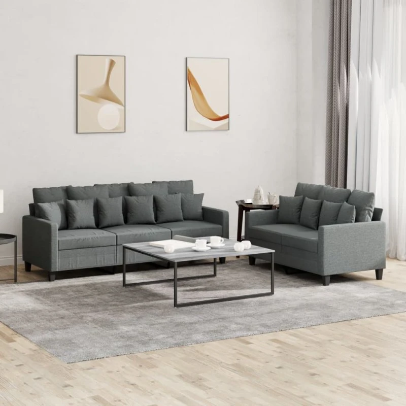 Sofasæt 2 dele med hynder i mørkegrå stof