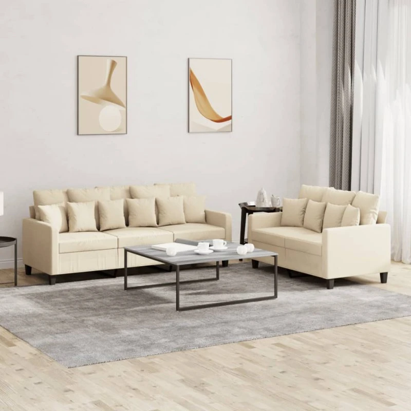 Sofasæt 2 dele i creme stof - komfortabel og robust