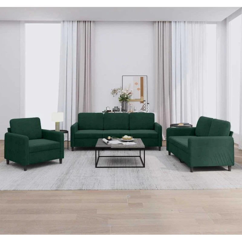 Sofasæt 3 dele i velour mørkegrøn