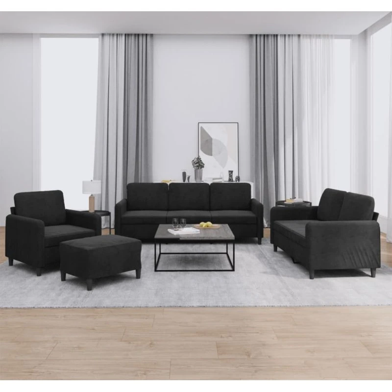 Sofasæt 4 dele i sort velour – komfort & robust stel