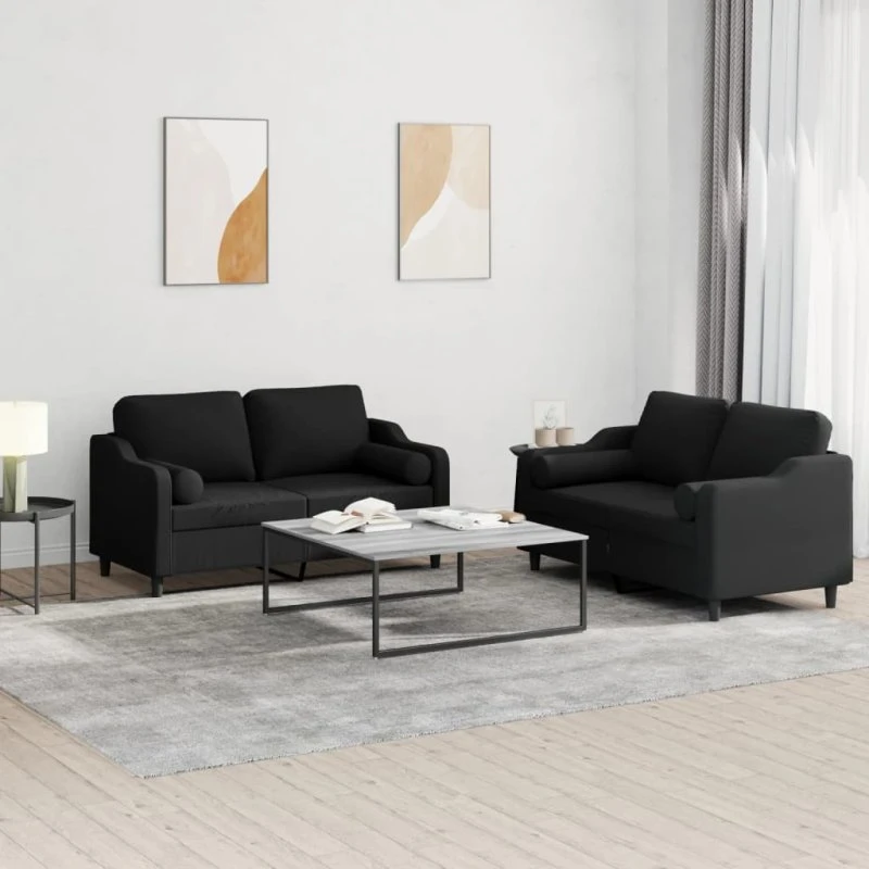 Sofasæt 2 dele i sort stof med puder