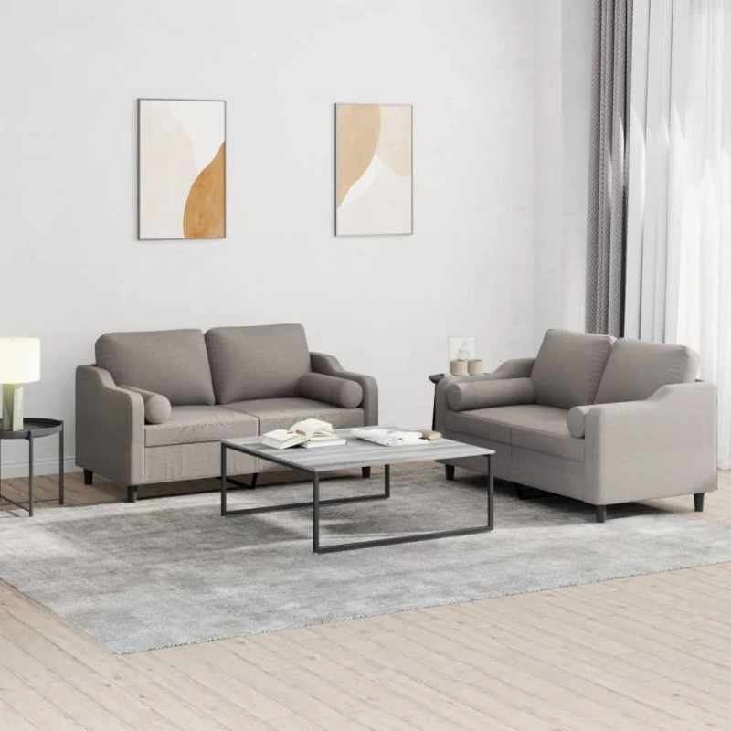Sofasæt 2 dele i gråbrunt stof med puder