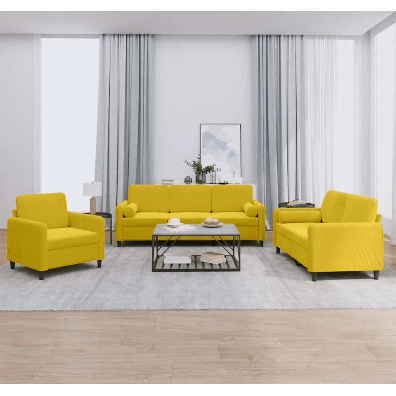 Sofasæt 3 dele i gul velour med puder