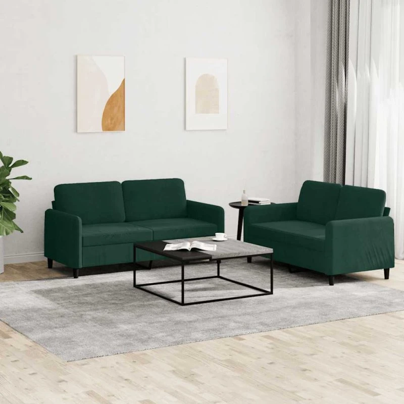 Sofasæt 2 dele i velour - Mørkegrøn