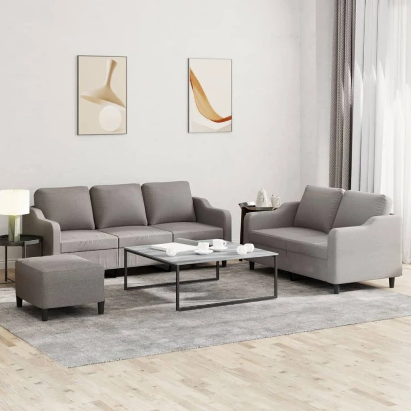 Sofasæt 3 dele med hynder i gråbrunt stof