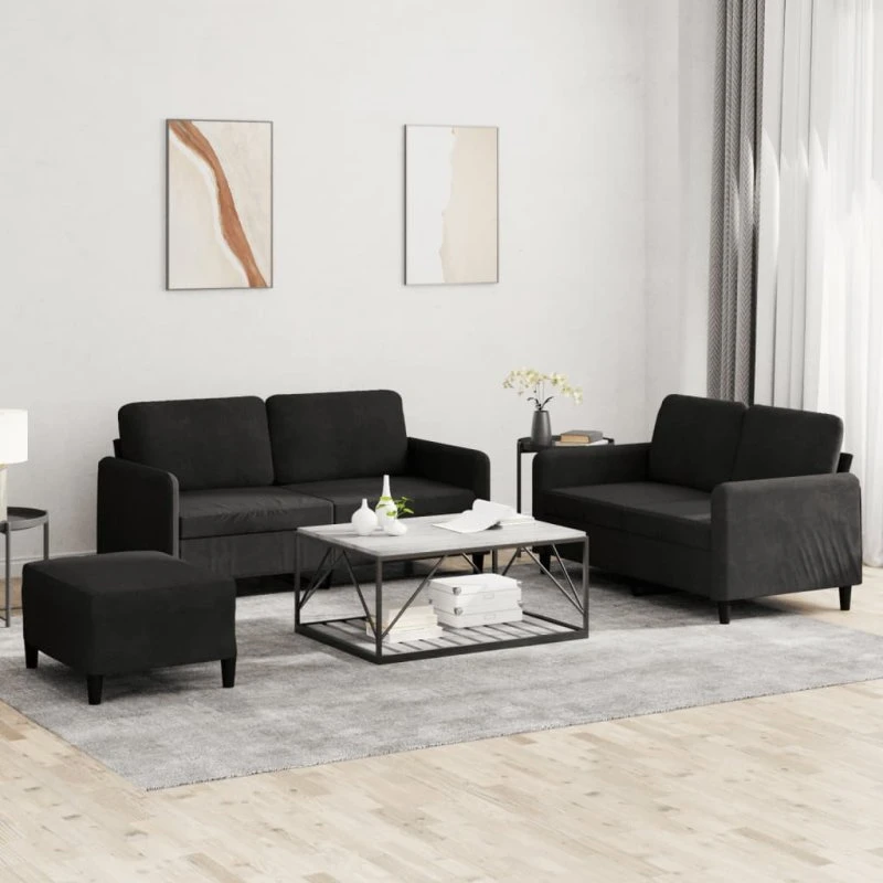 Sofasæt 3 dele i sort velour