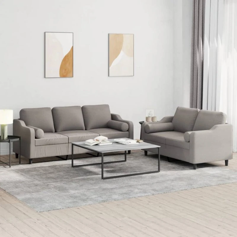 Sofasæt 2 dele i gråbrun stof med puder