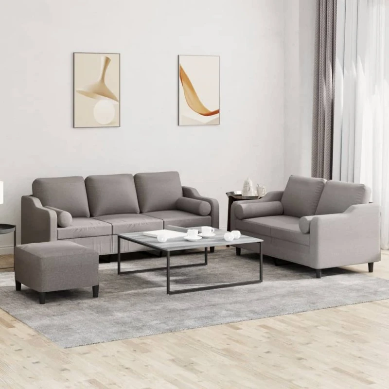 Sofasæt 3 dele i gråbrunt stof med puder