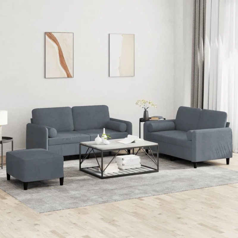 Sofasæt 3 dele i mørkegrå velour