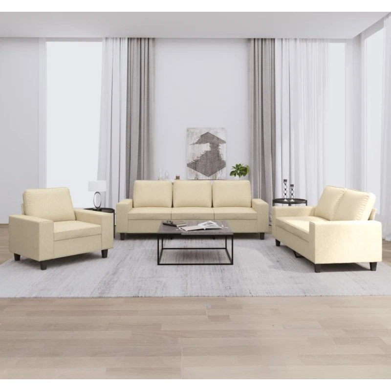 Sofasæt 3 dele i creme stof